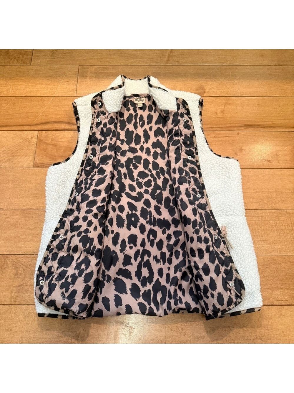 Como Vintage Womens Sherpa Fleece Vest Leopard Print Cream White Size Large Vibe - Picture 4 of 5